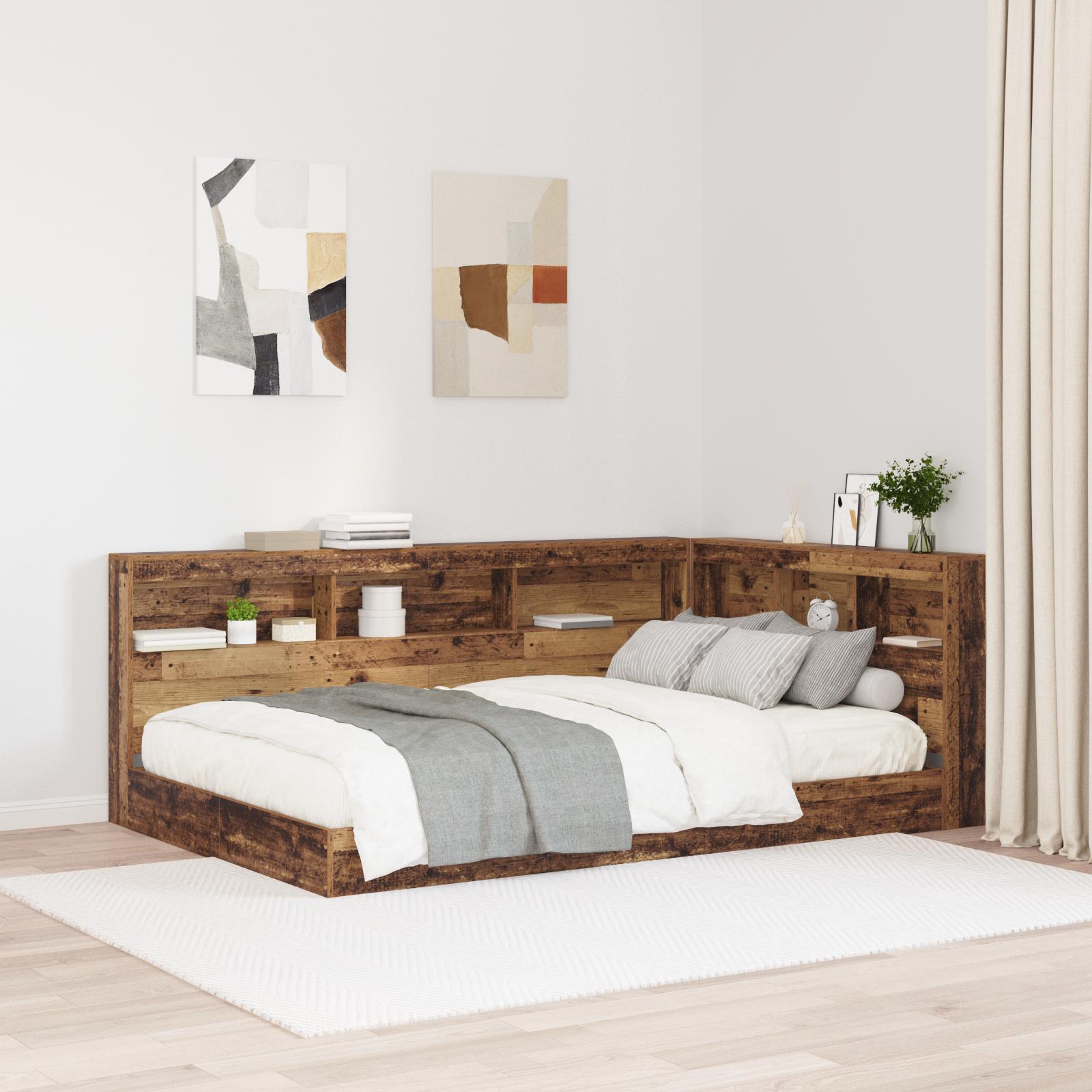Opbevaringshovedgavl L-formet - konstrueret træ, gammelt træ, 120 cm