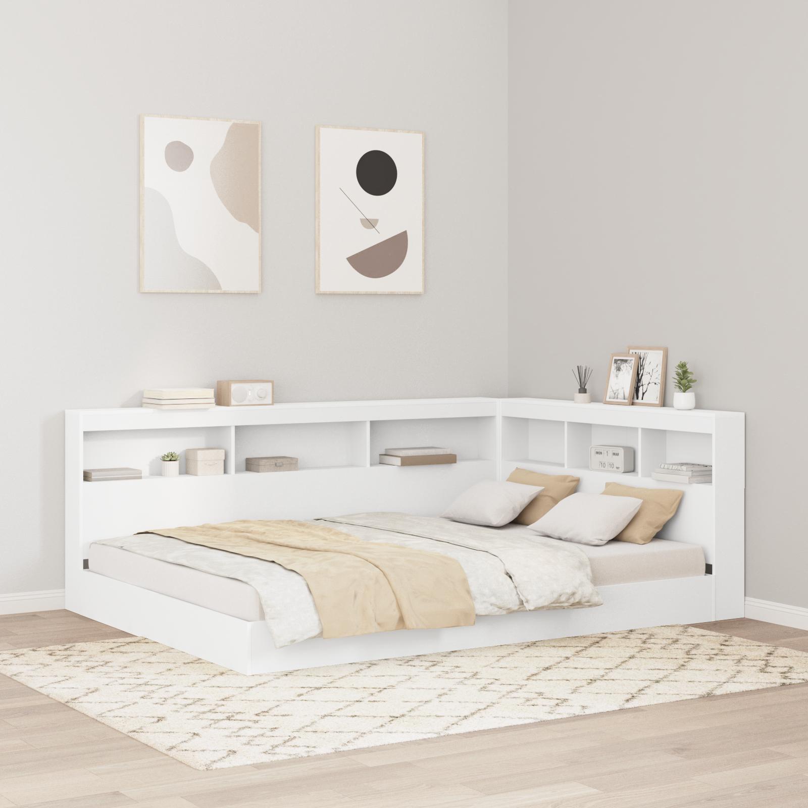 Opbevaringshovedgavl med hylder - hvid L-form, 150 cm, konstrueret træ