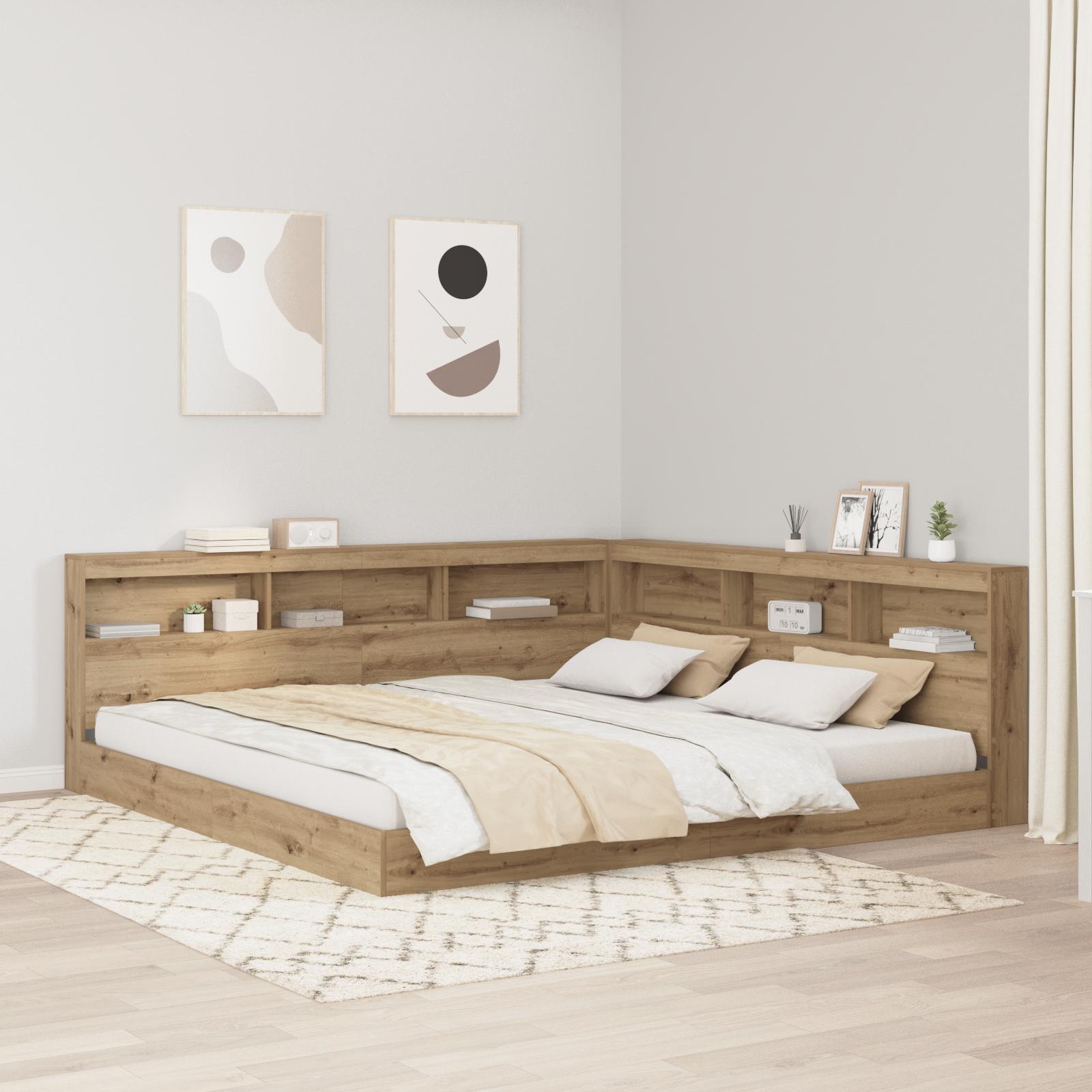 Opbevaringshovedgavl 180 cm - L-form i artisan egetræ, konstrueret træ