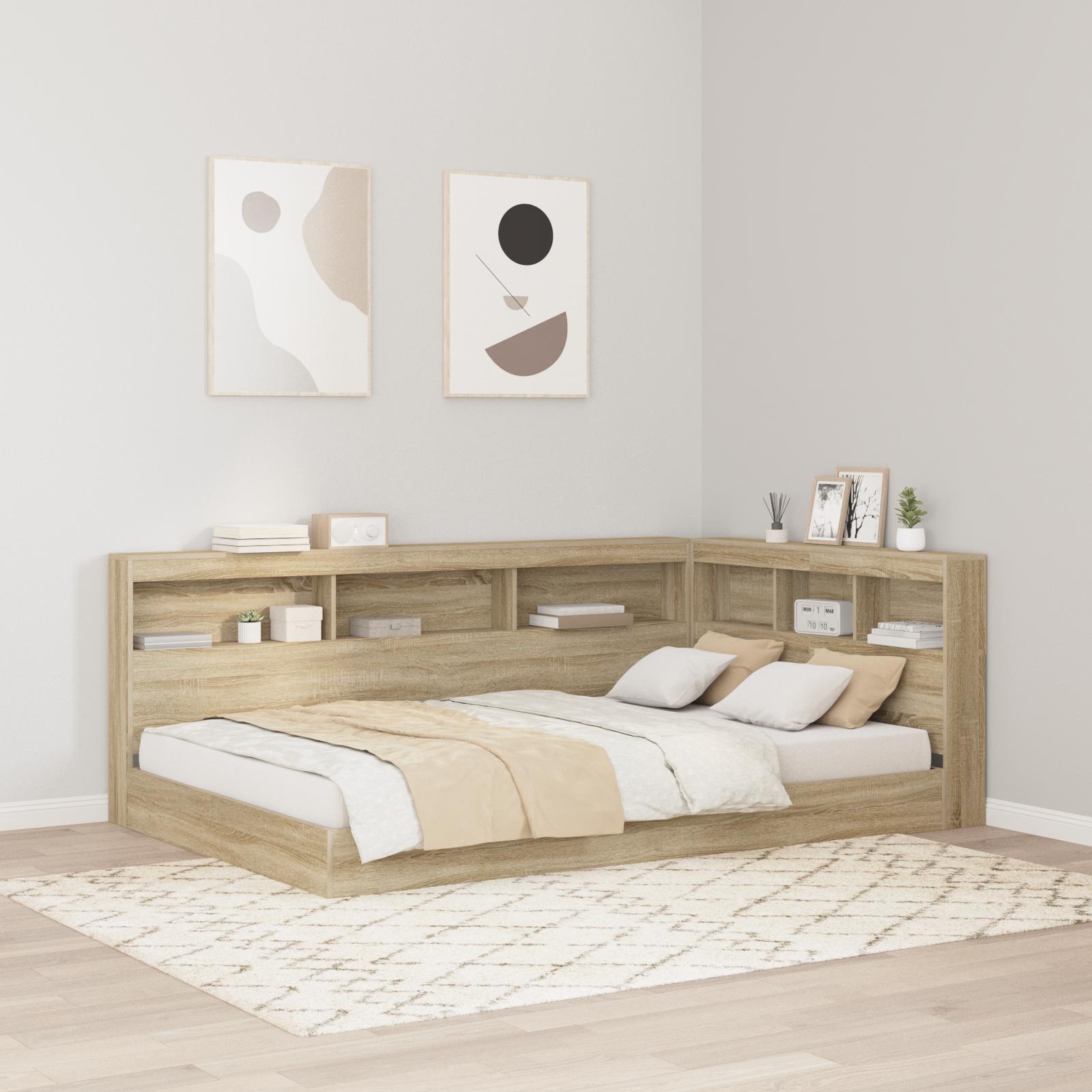 Opbevarings-sengegavl i Sonoma eg - L-form, 207,5 × 137,5 × 76,5 cm