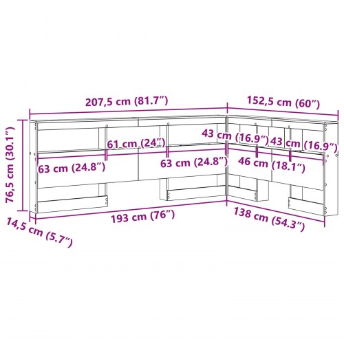 Opbevaringssengegavl i sort eg - 207,5 x 152,5 x 76,5 cm