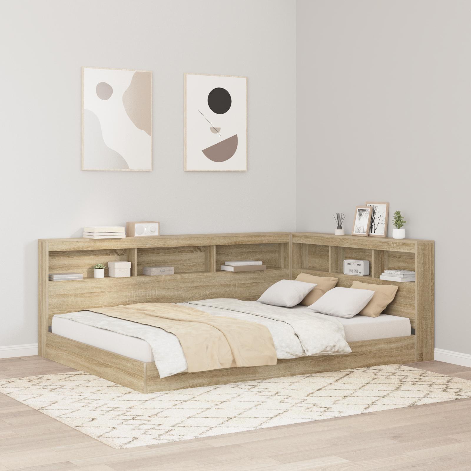 Opbevaringshovedgavl med hylder - L-form, Sonoma eg, 135 cm, konstrueret træ