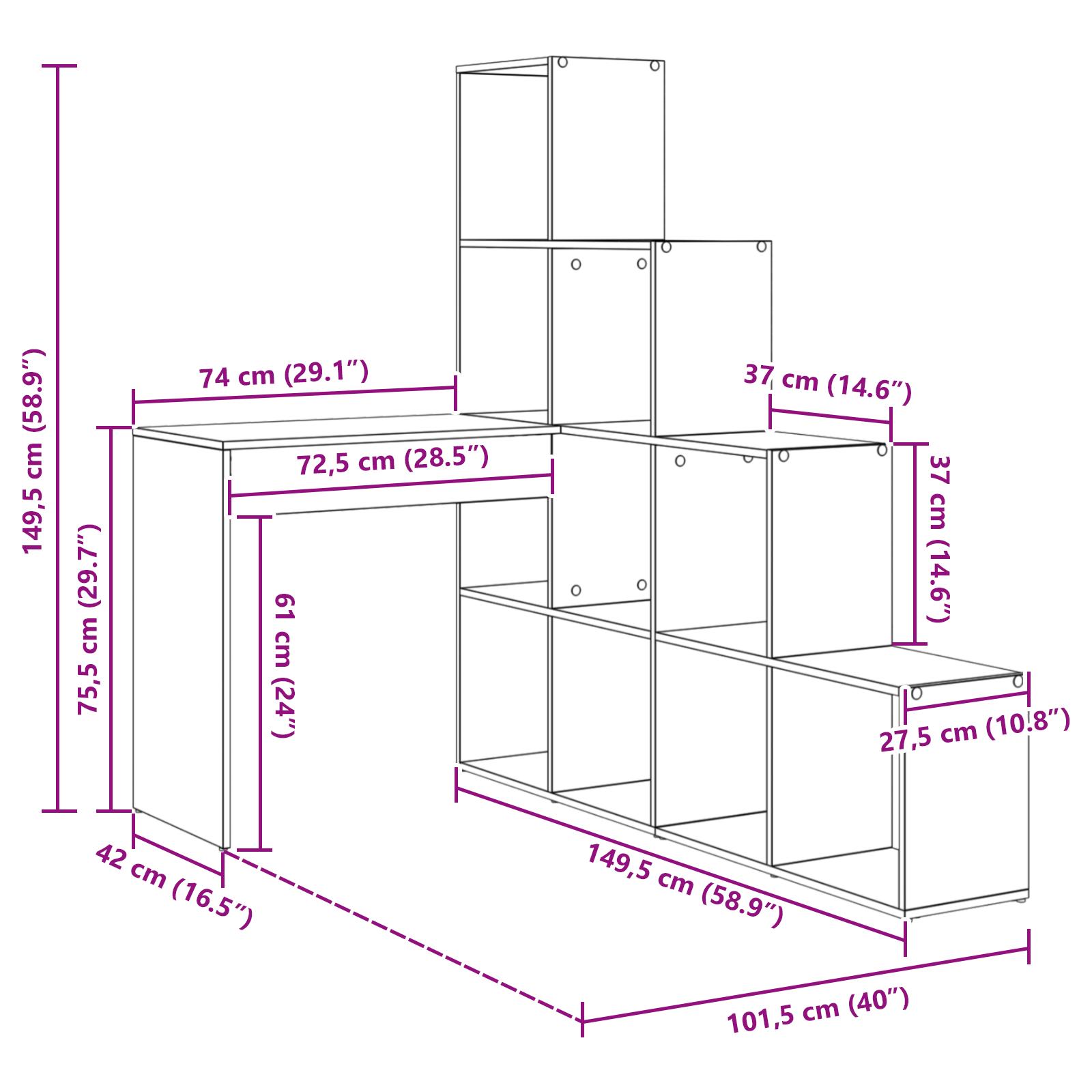 Hjørneskrivebord Hvid 101,5 x 149,5 x 149,5 cm Konstrueret træ