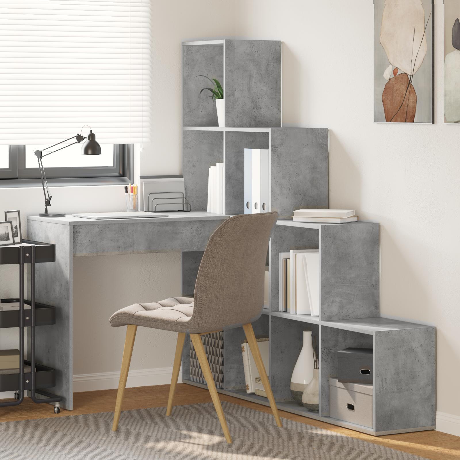 Hjørneskrivebord med hylde Betongrå 101,5 x 149,5 x 149,5 cm