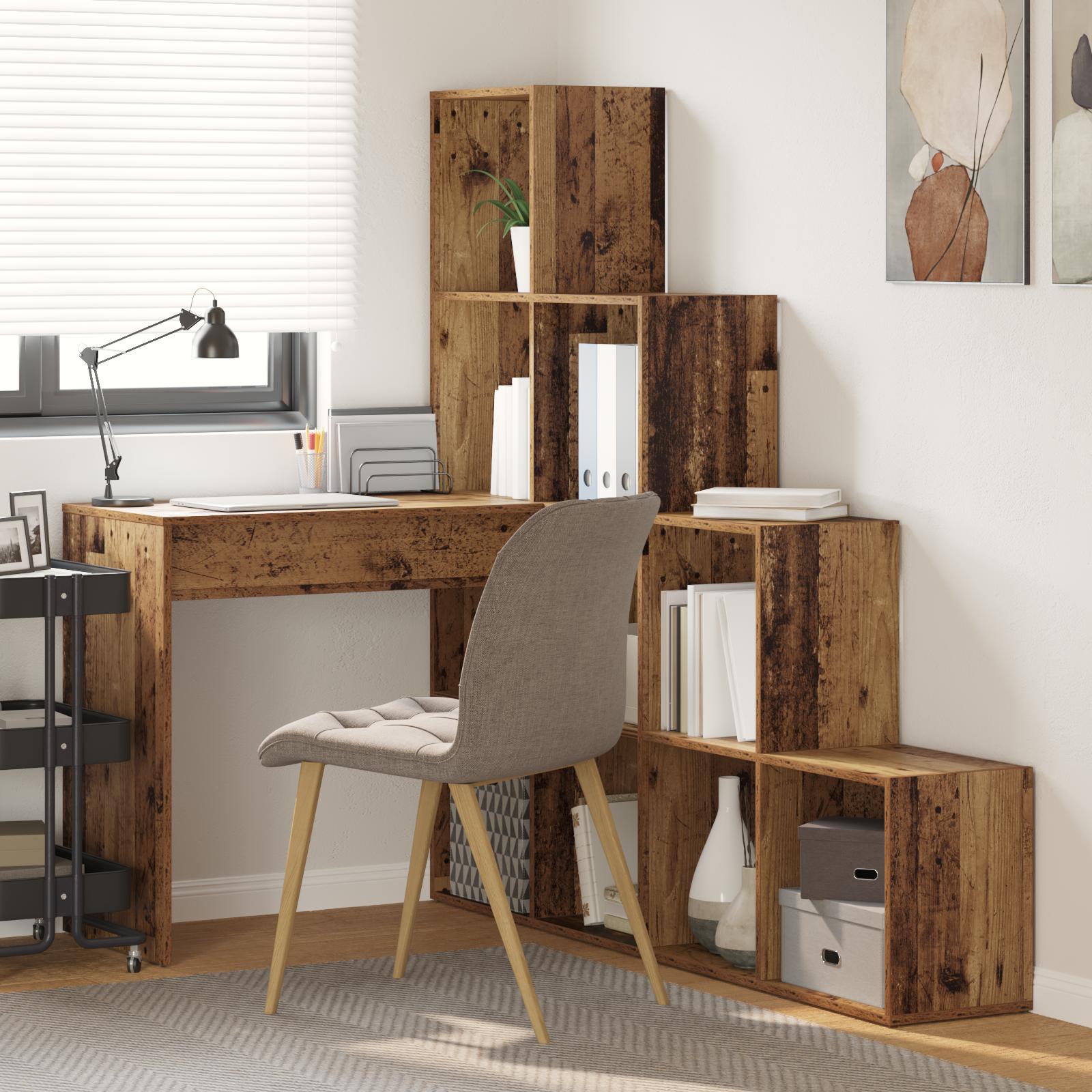 Hjørneskrivebord med hylde Gammelt træ 101,5 x 149,5 x 149,5 cm