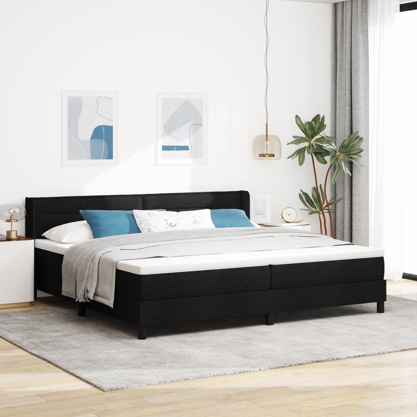 Boxmadras Med Topmadras Sort 200 X 200 Cm Stof Og Ingeniørtræ