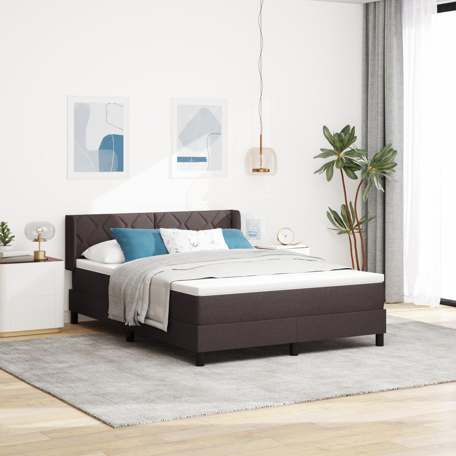 Kontinentalseng med hovedgærde 160 x 200 cm i mørk brun stof