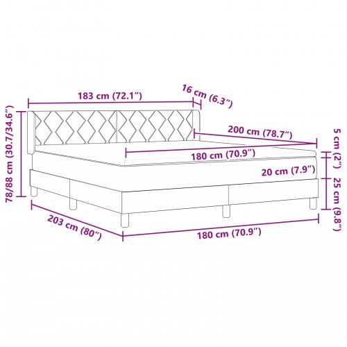Boxmadras med topmadras Sort 180 x 200 cm Stof og Ingeniørtræ
