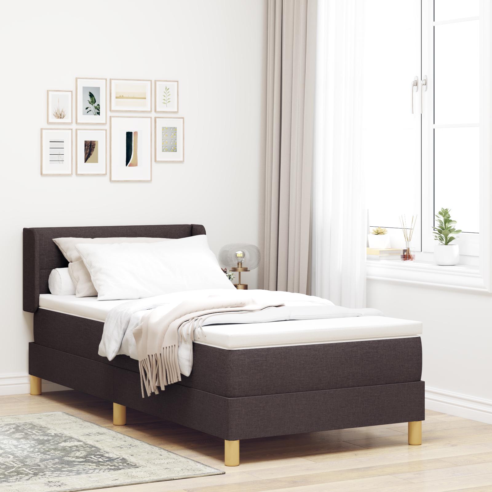 Box Spring Seng Med Madras Mørkebrun Og Hvid 100 X 200 Cm Stof