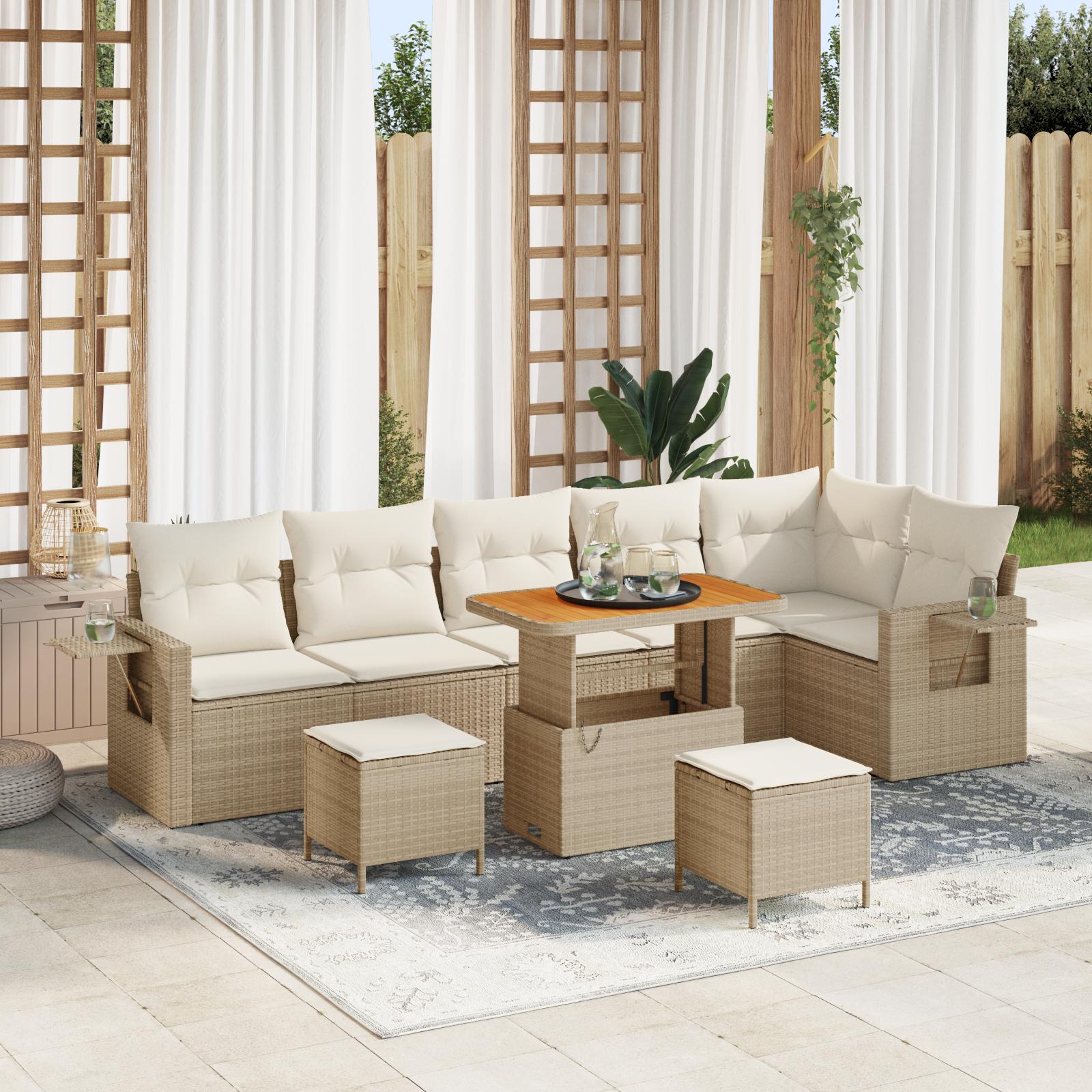 Modulært havesofa-sæt med puder, 11 dele - beige/creme polyrattan