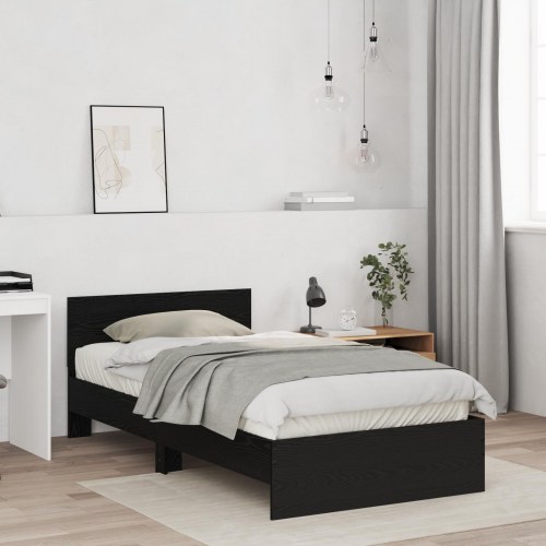 Sengeramme med sengegavl sort eg 100 x 200 cm