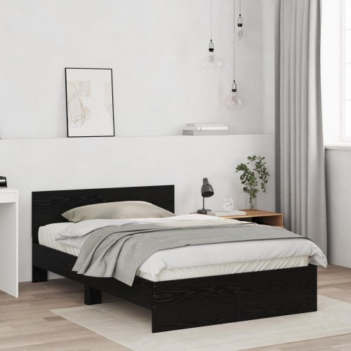 Sengeramme med sengegavl - sort eg 120 x 190 cm