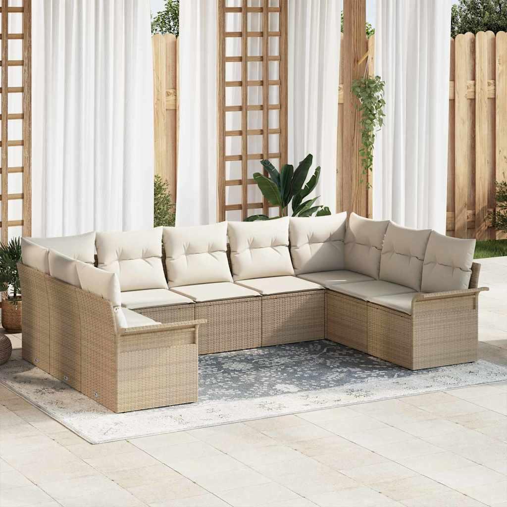 Havesofa Sæt Med Opbevaring 9 Dele Polyrattan - Beige og hvid