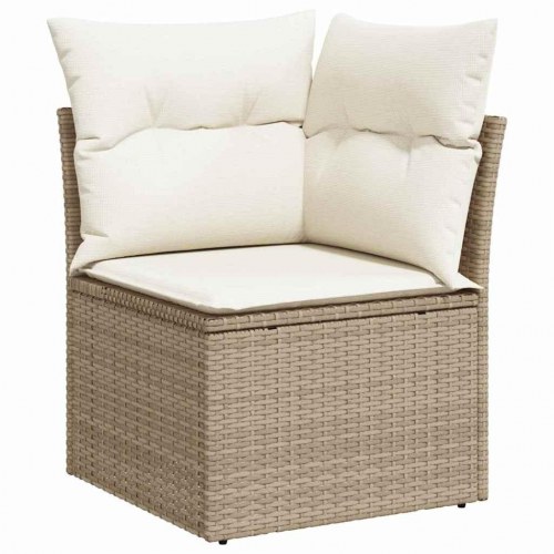 7 Deles Have Sofa Sæt med Hynder Beige Poly Rattan&& 2-sæders Have Sofa med Opbevaring & Hynder Beige Poly Rattan