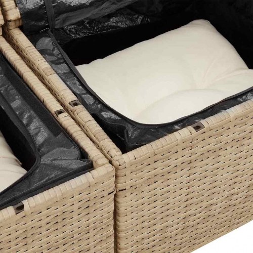 7 Deles Have Sofa Sæt med Hynder Beige Poly Rattan&& 2-sæders Have Sofa med Opbevaring & Hynder Beige Poly Rattan