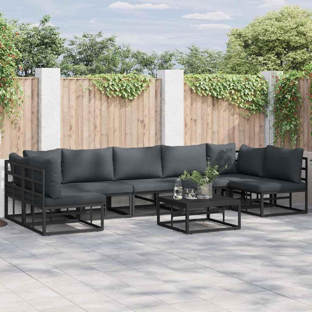 Havesofa sæt med puder - 7 pers., sort aluminium, modulopbygget
