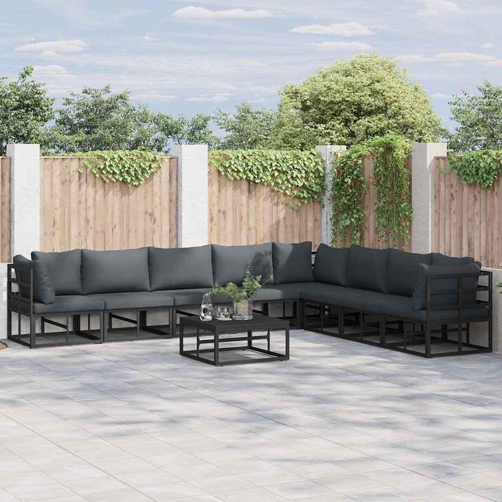 Havesofa SÃ¦t med pude 8 stk Sort Aluminium