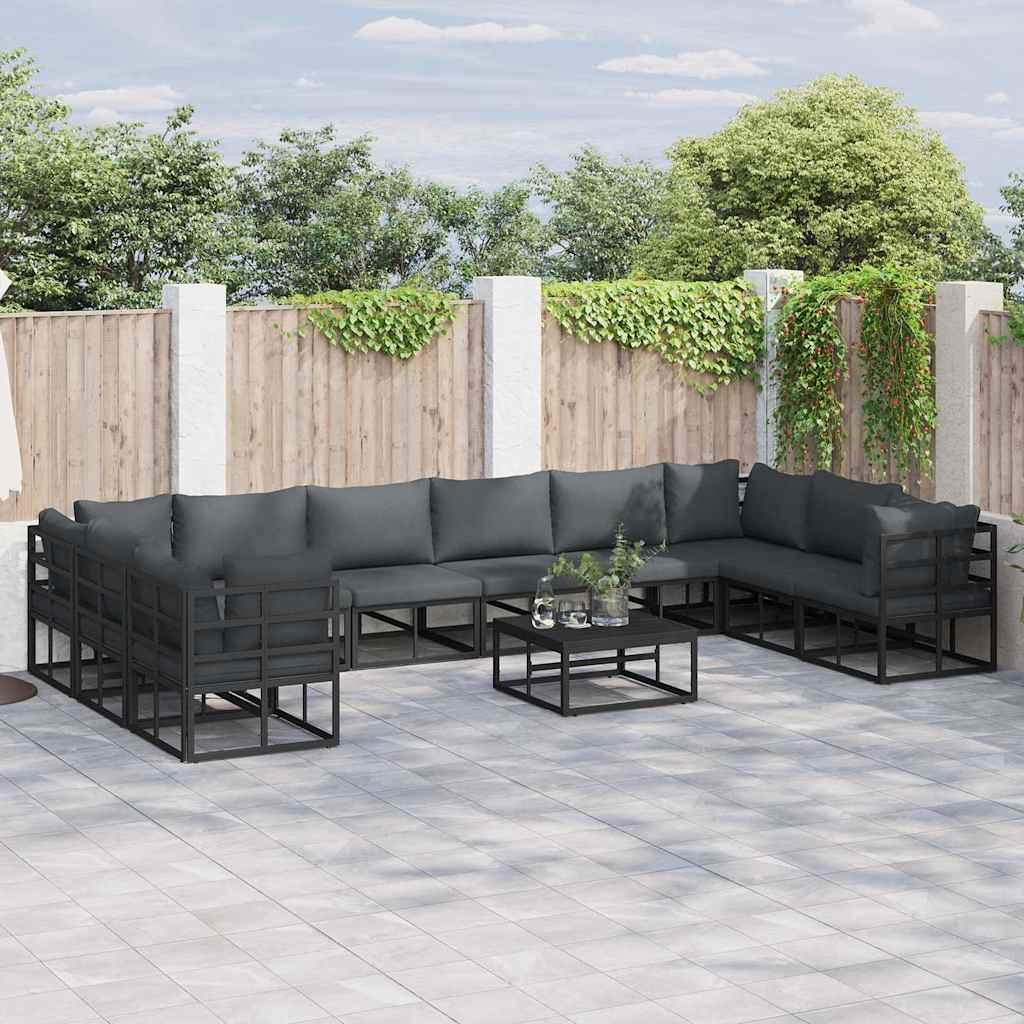 Havesofa sæt med puder - 10-pers. i sort pulverlakeret aluminium