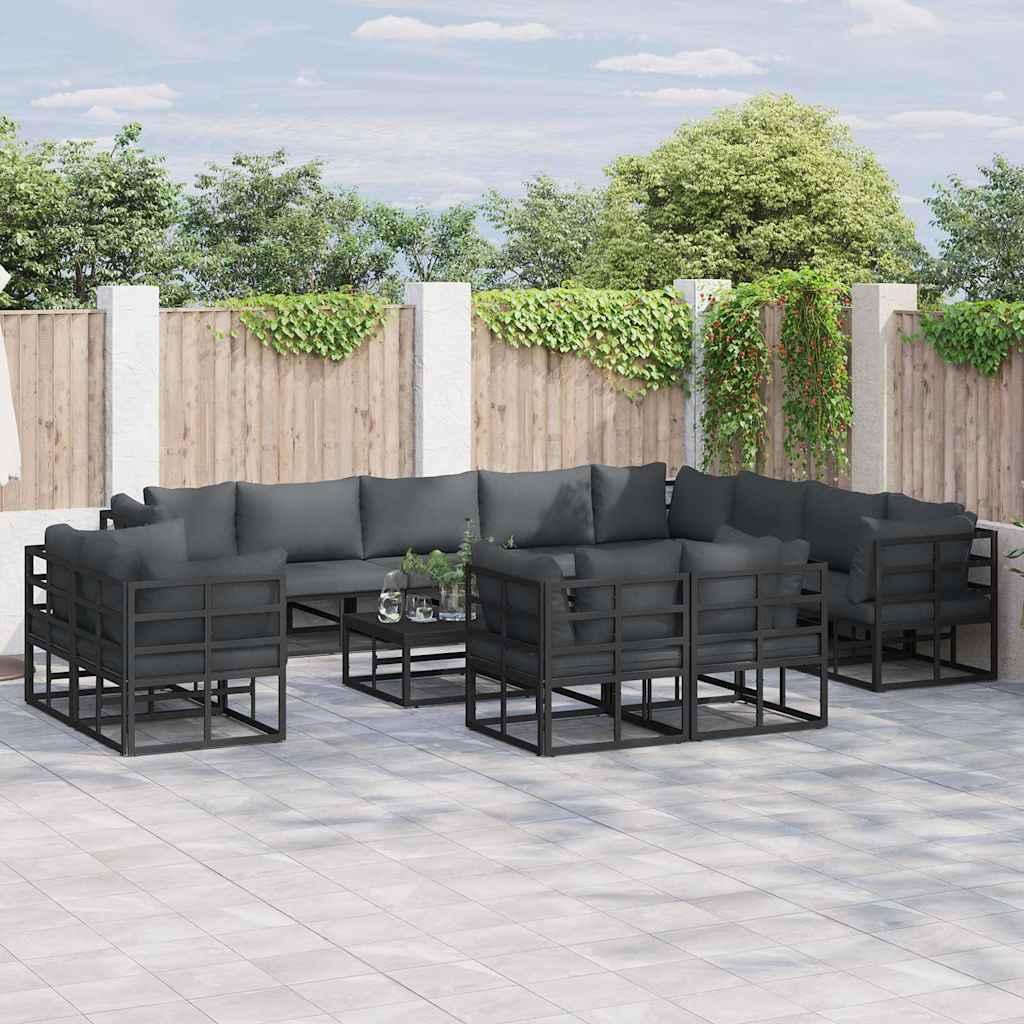 Havesofa sæt med puder - 13 dele i sort aluminium