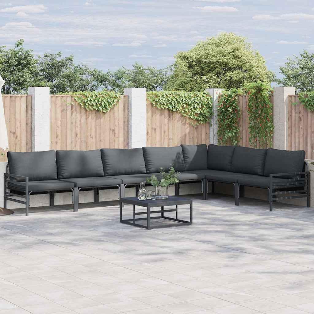 Havesofa sæt med puder, 7 dele - sort stål, modulært loungesæt