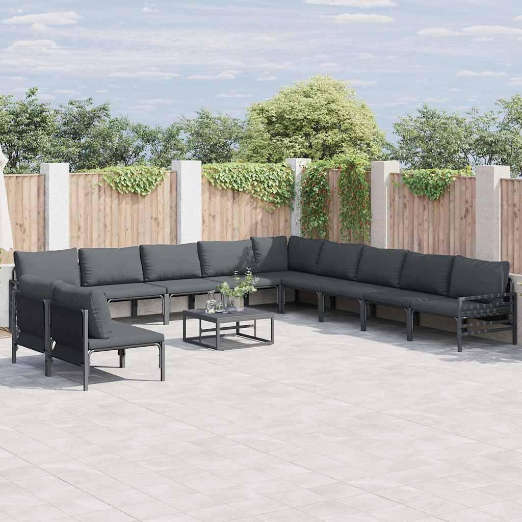 Havesofa sæt med puder, 11 dele - sort stål, modulær lounge