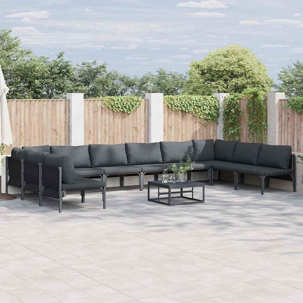 Havesofa Sæt Med Pude 11 Dele Sort Stål - med bord