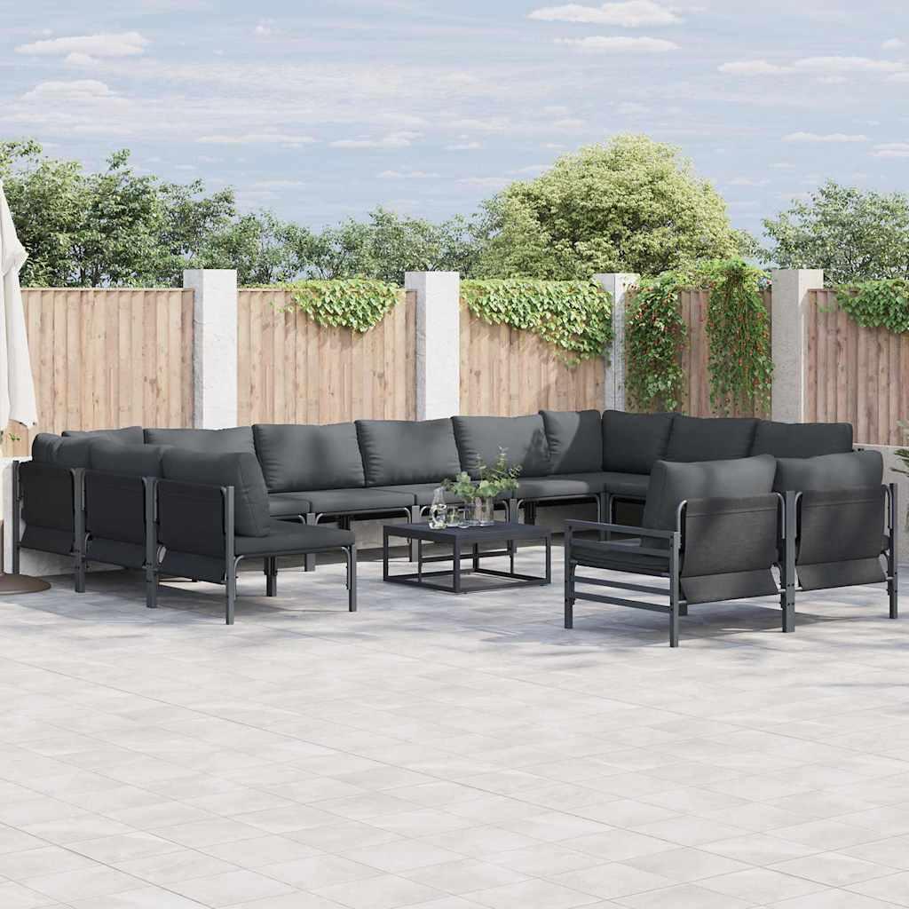 Havesofa sæt med puder - 12-pers. modulsofa i sort stål