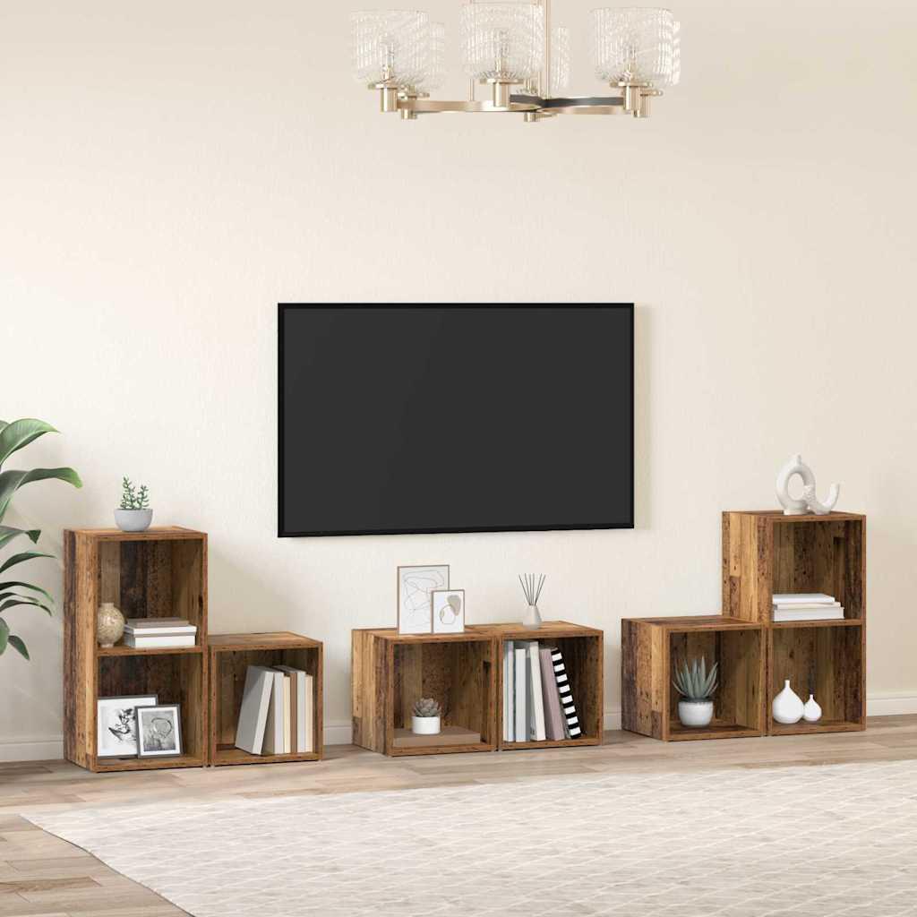 TV Skab Sæt 6 stk Gammelt træ 37 x 35 x 72 cm Konstrueret træ