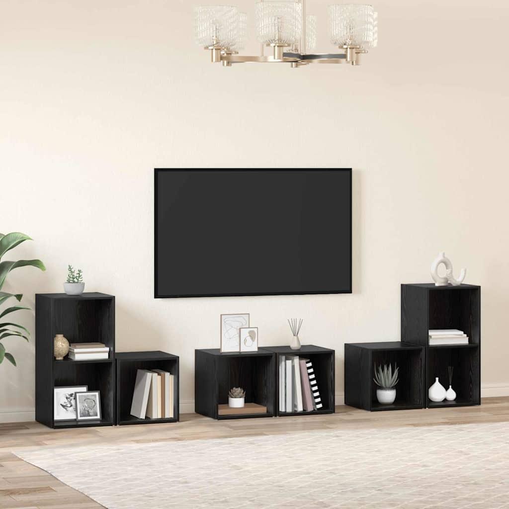 TV Skab Sæt 6 stk Sort eg 37 x 35 x 72 cm Konstrueret træ