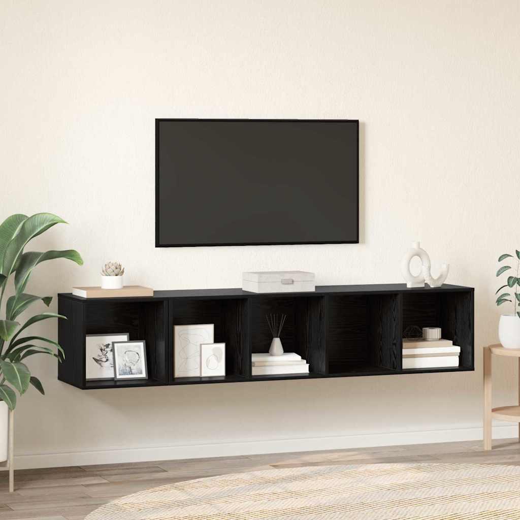 TV Skab Sæt 2 stk Sort eg 37 x 37 x 142.5 cm Konstrueret træ