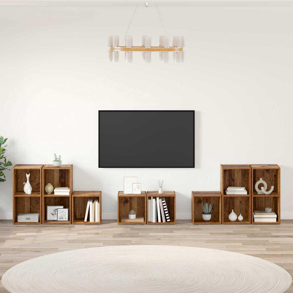 TV Skab Sæt 8 stk Gammelt træ 37 x 35 x 72 cm Konstrueret træ