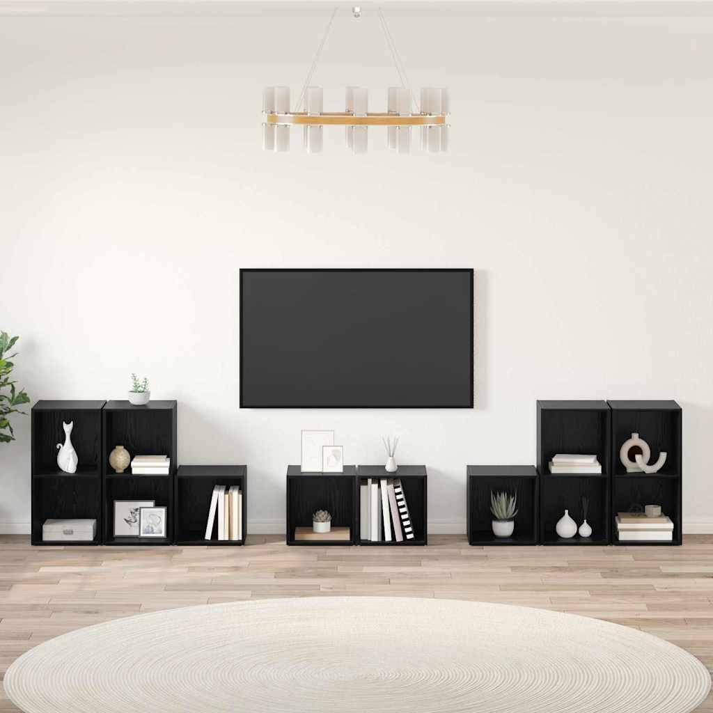 TV Skab Sæt 8 stk Sort eg 37 x 35 x 72 cm Konstrueret træ
