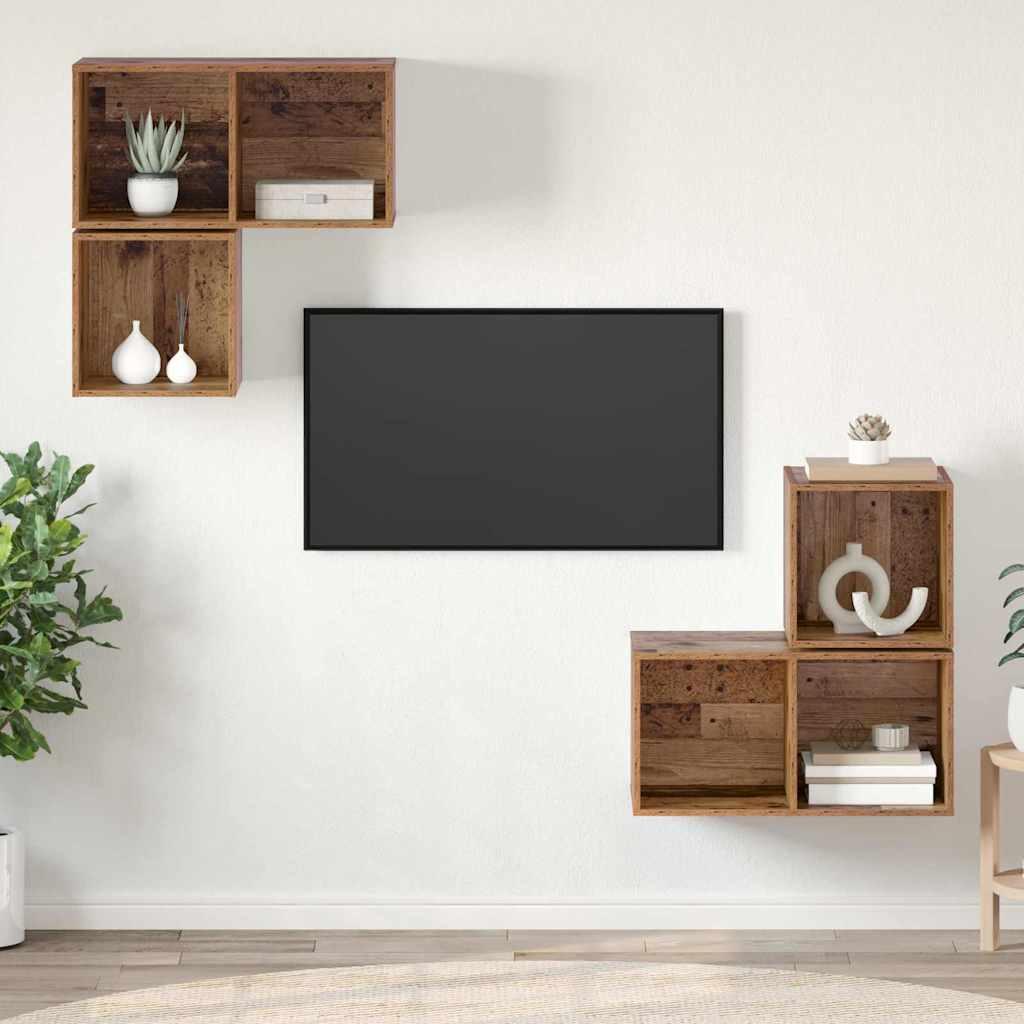 TV-møbelsæt 4 stk Gammelt træ 37 x 37 x 72 cm Konstrueret træ