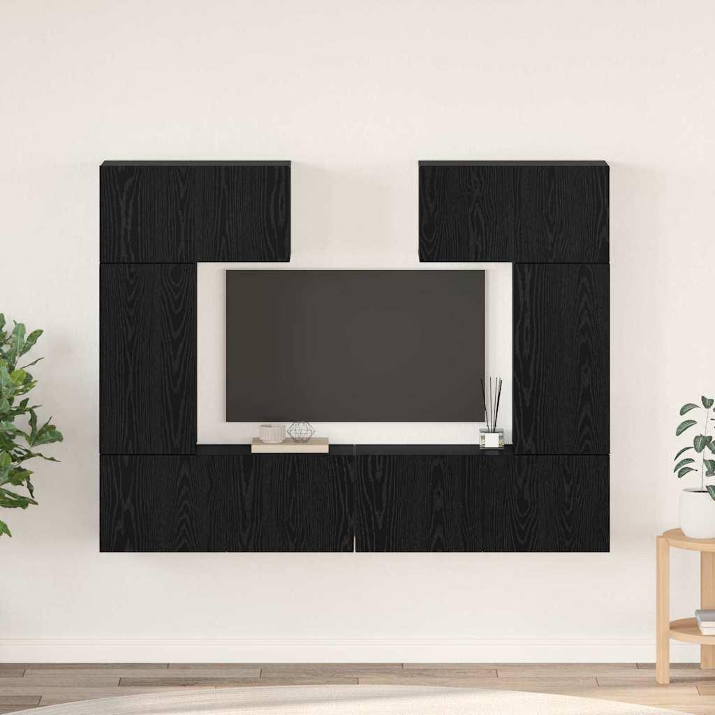 Tv-møbelsæt 6 Stk Sort Eg 80 X 30 X 30 Cm Konstrueret Træ