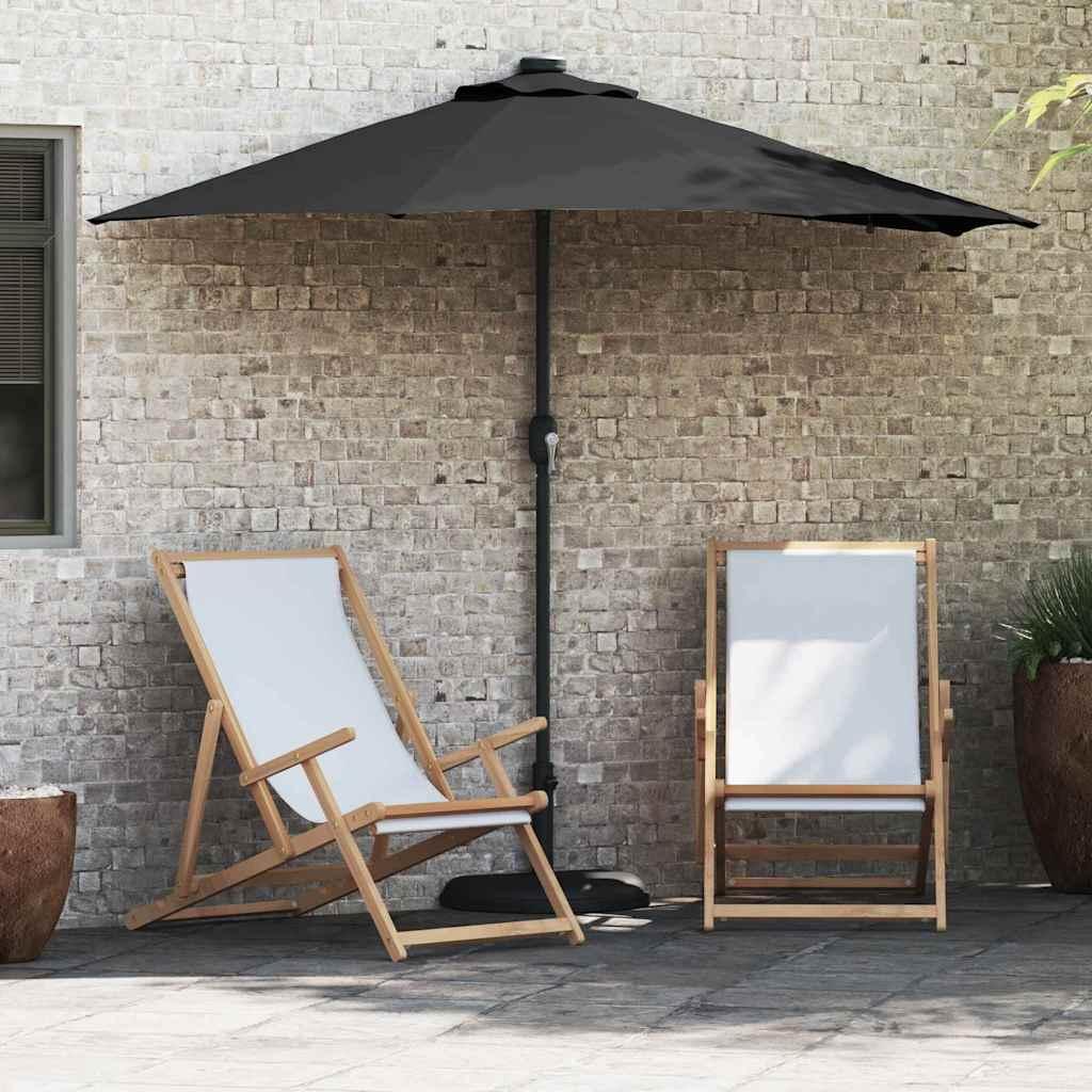 Haveparasol - sort 294 × 150 × 223 cm i polyester og stål med solcelle-LED og håndsving
