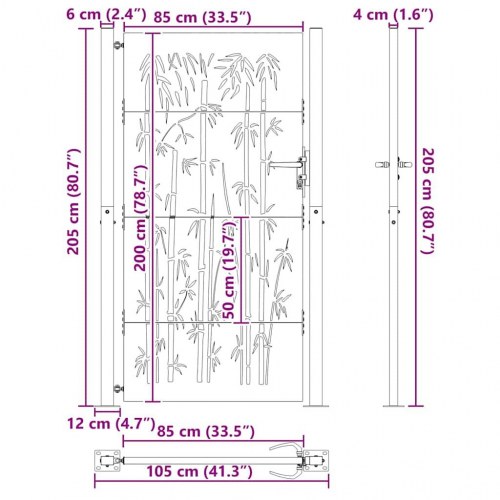 Haveport Andet med lås Sort 105 x 200 cm Pulverlakeret Stål