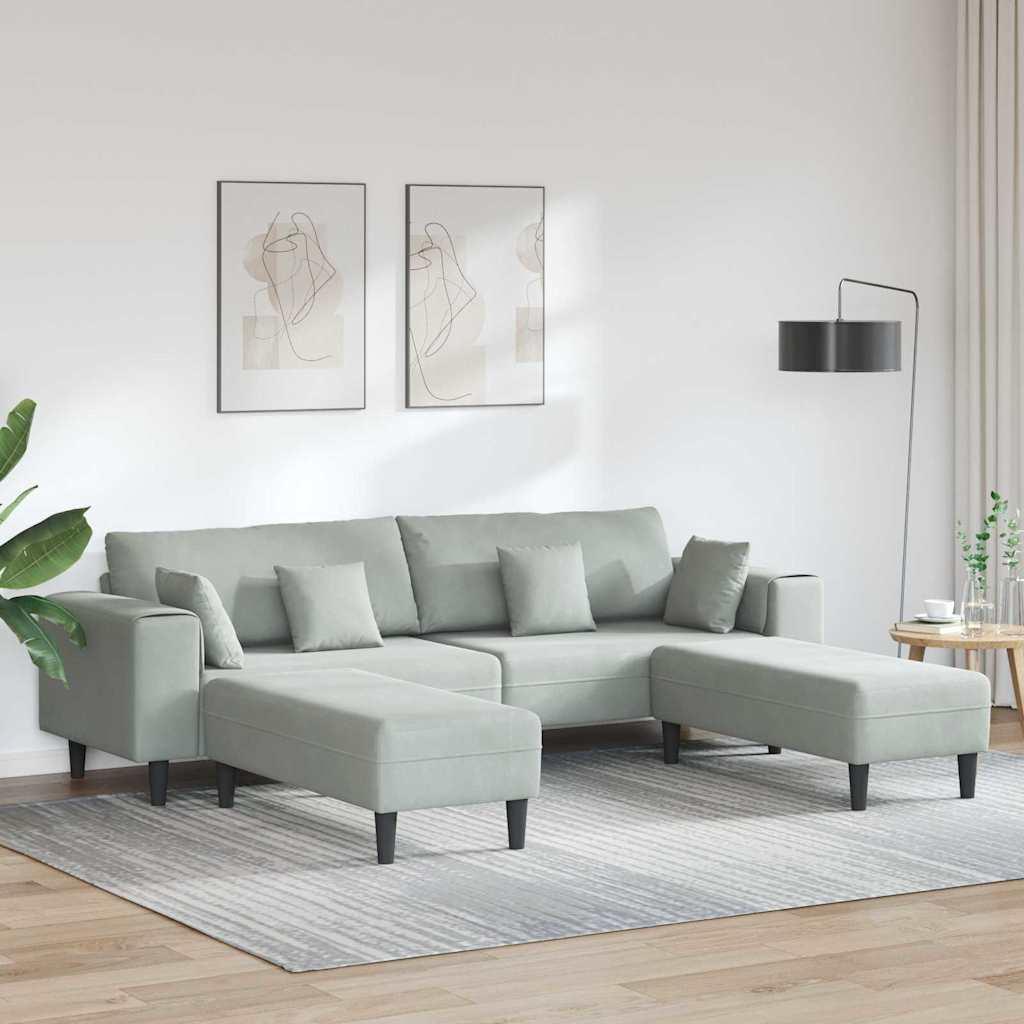 Fløjls Sofa med pude 3 stk Lysegrå 208 cm Fløjl