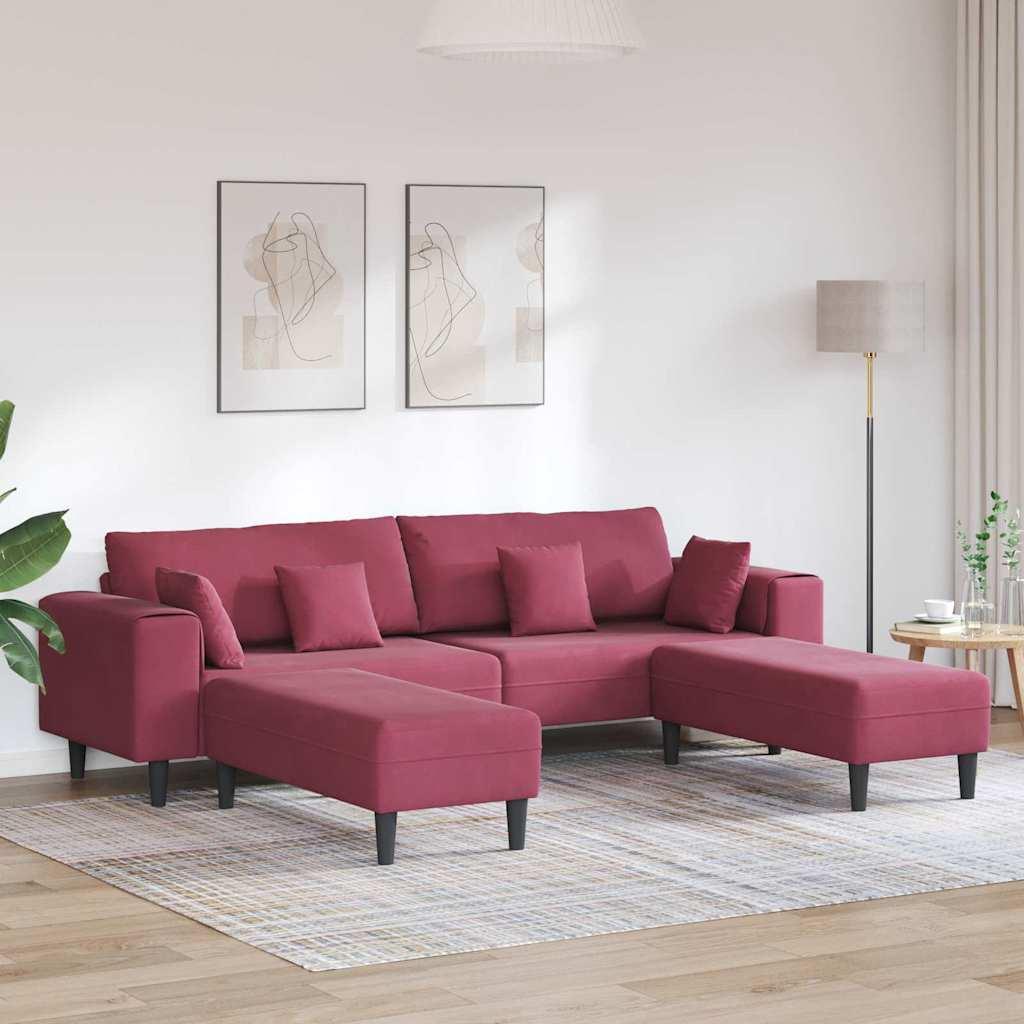 Fløjls Sofa med pude 3 stk Vinrød 208 cm Fløjl