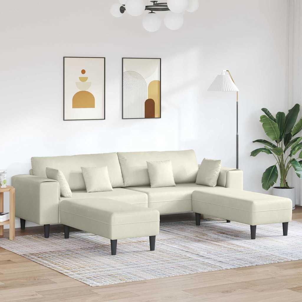 Sofa, 3-delt hjørnesofa i creme fløjl - 250 × 188 × 76 cm