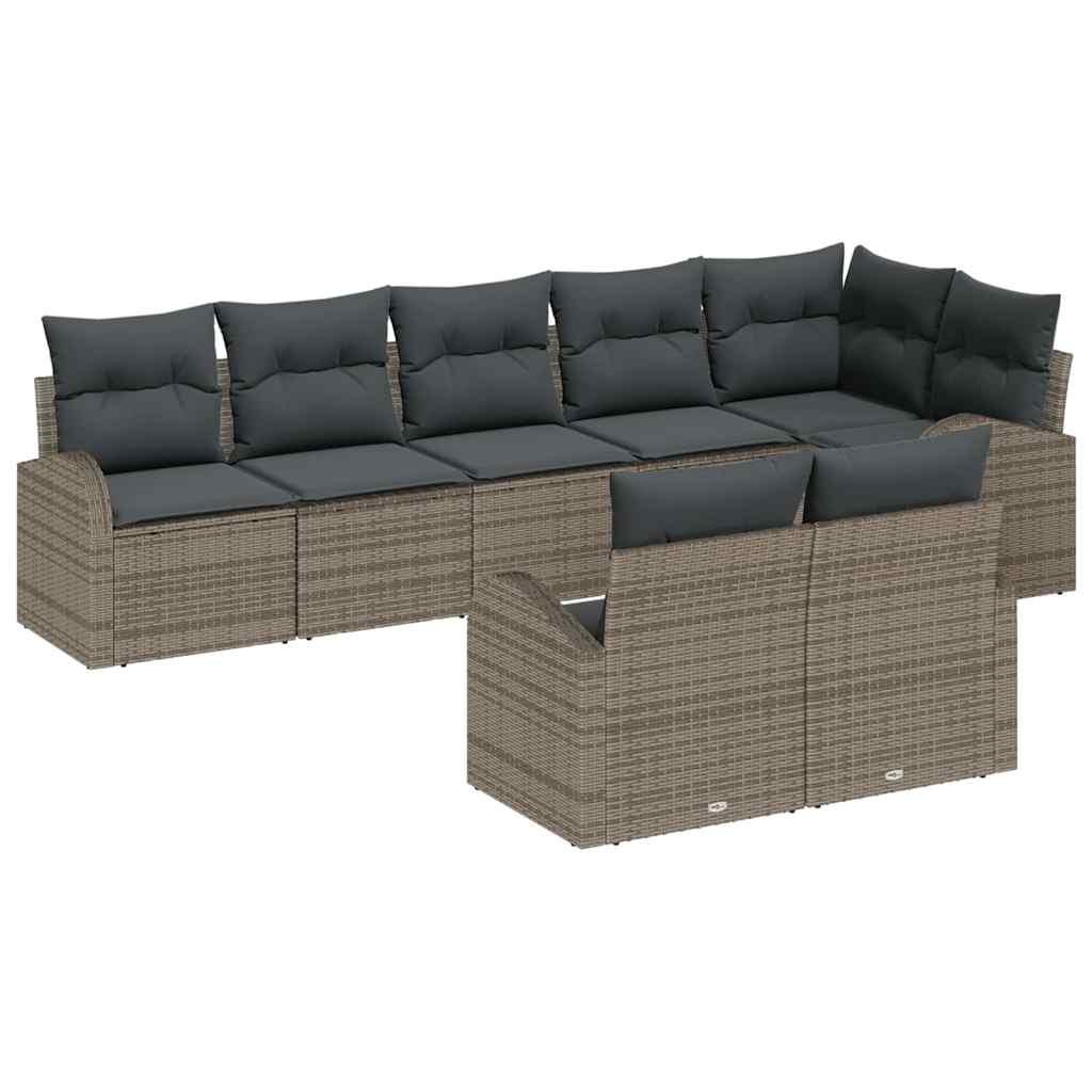 Havesofa-sæt i grå polyrattan med puder og opbevaring - 8 dele, 7 pladser