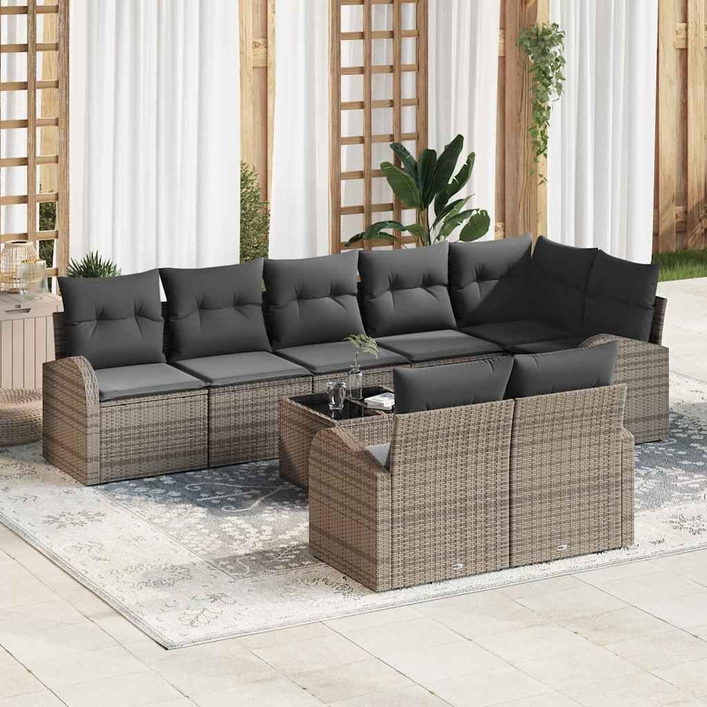 Havesofa sæt i grå polyrattan - 9 dele med puder og opbevaring