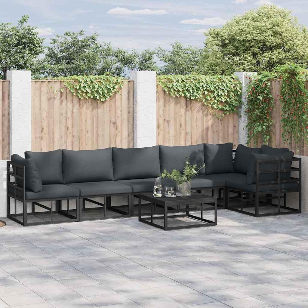 Havesofa loungesæt i sort aluminium med puder - 7 dele