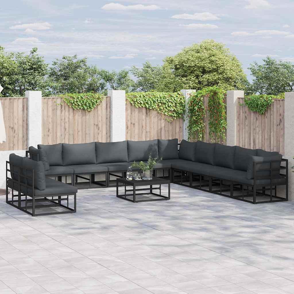 Havesofa-sæt i aluminium med puder, 12 dele - sort