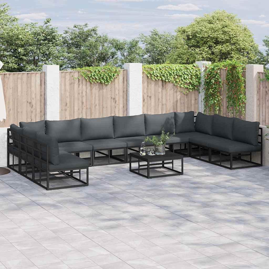 Havesofa sæt med puder - 10 personer, sort aluminium