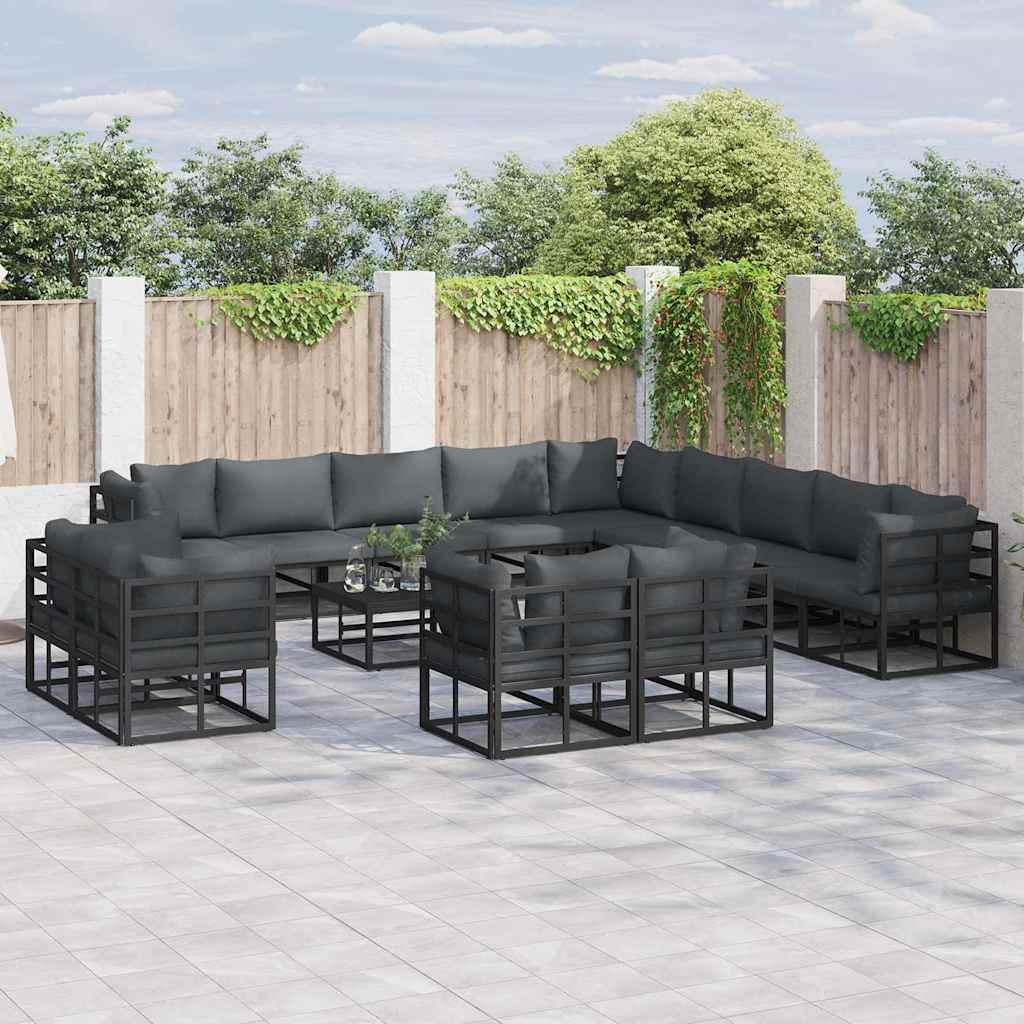 Havesofa sæt i sort aluminium med puder - 14 dele