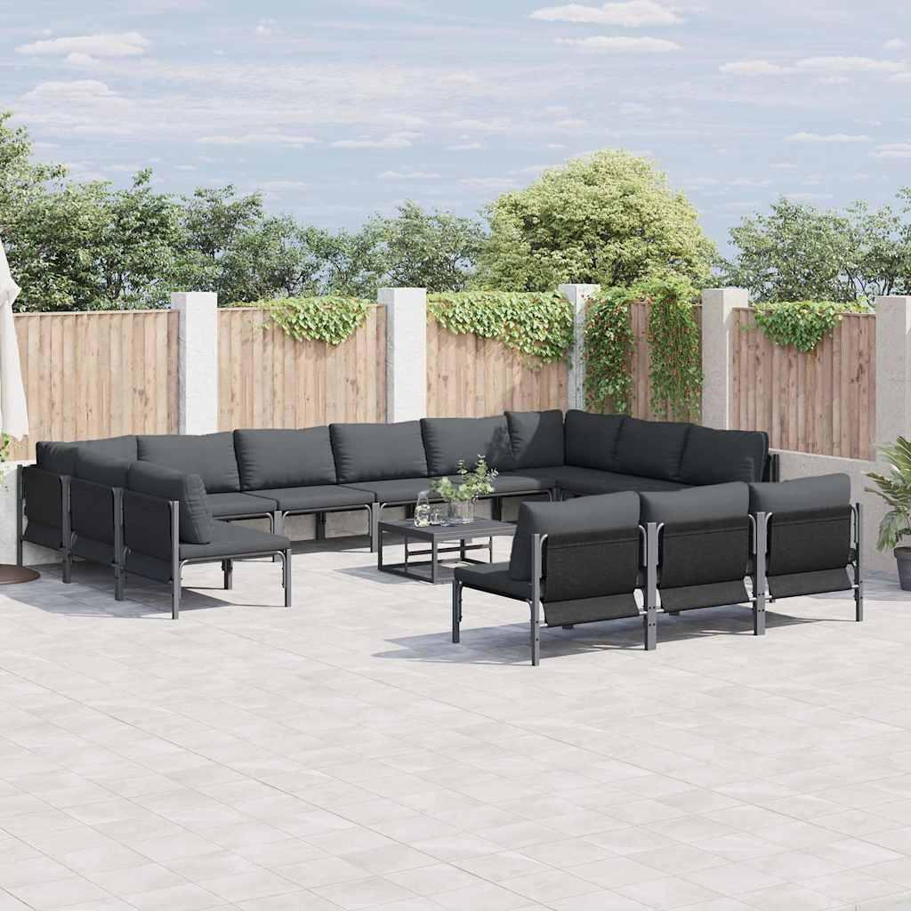 Havesofa-sæt med puder, 14 dele - sort stål, moderne loungesæt