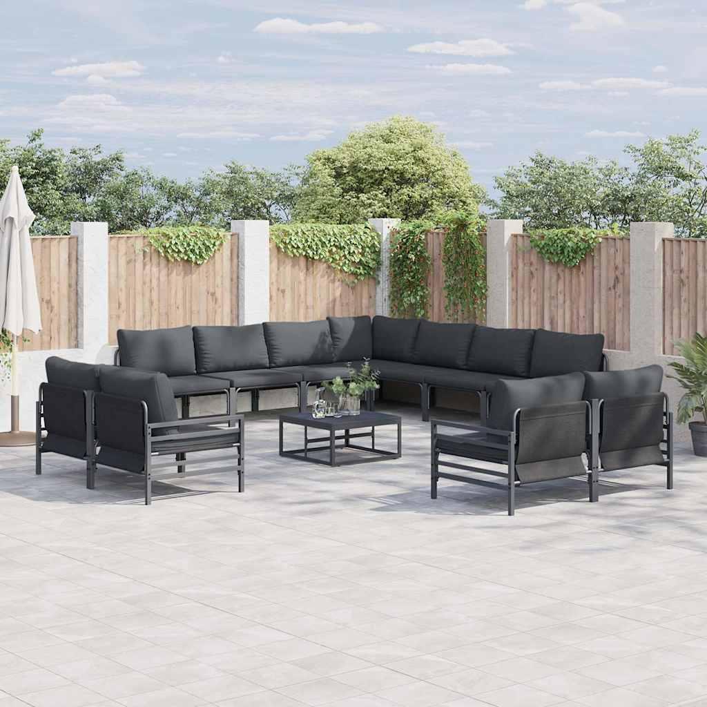 Havesofa-sæt med puder, 12 dele - sort stål, modulært loungesæt