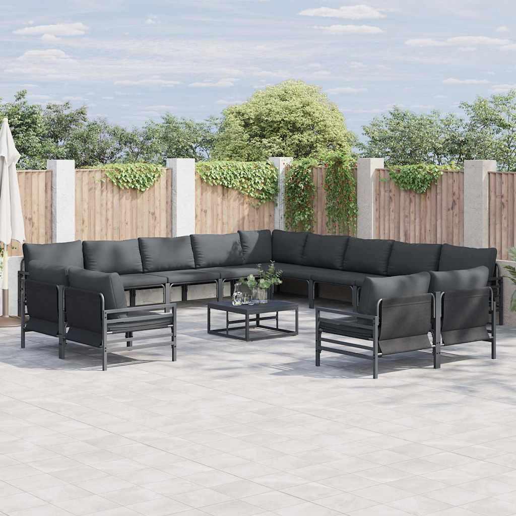 Havesofa sæt med puder, 14 dele - sort stål