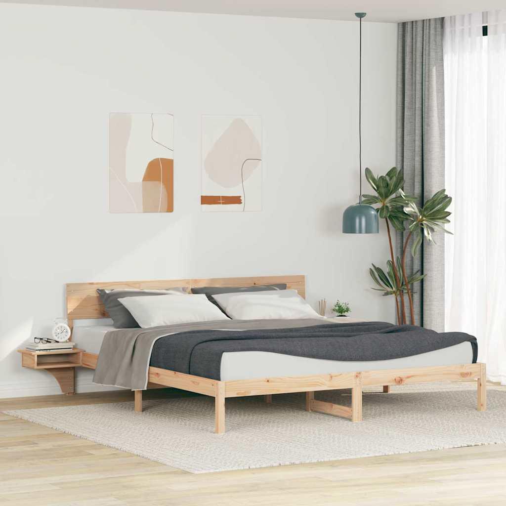 Sengestel Med Hovedgærde Massiv Fyrretræ - Naturfarvet / 200 X 200 cm