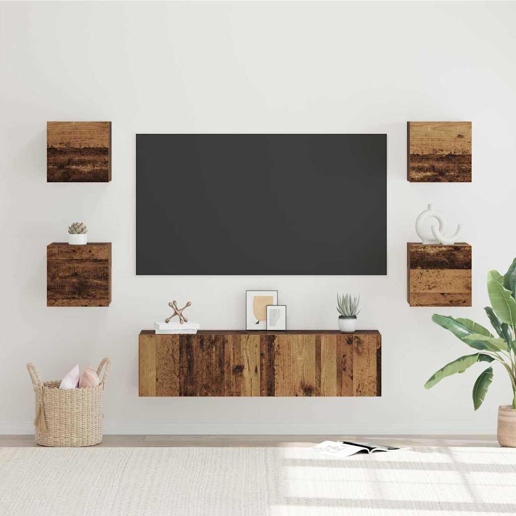 TV-møbelsæt 6 stk Gammelt træ Medium 120 x 30 x 30 cm